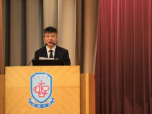 Principal Mr. HO Chun-yan motivating students to welcome the new academic year with a positive attitude