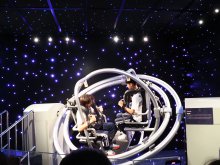 Students on the 360° rotating space chair at the Shenzhen Longgang Science & Technology Museum, experiencing the weightlessness astronauts feel in space