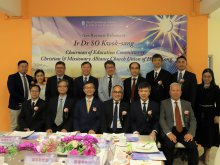 Officiating guests group: Dr. SO Kwok-sang (front left three), School Supervisor Rev. Dr. CHEUNG Kwun-wan (front right three), Rev. Dr. YUEN Shing-kwok (front left two), Dr. CHAN Shek-shing (front right one), Mr. TSANG Fat-kuen (front left one), Dr. YIP Chung-mau (back middle), Mr. LAU Shuk-tung (back left four), Mr. LEUNG Chi-kwan (back right four), Mr. LEE Yam-kwok (back left three), Principal Mr. HO Chun-yan (front right two), Mr. CHOW Wai-sheung Mario (back right three), Ms. WONG Wai-yee (back left two), Vice Principal Mr. LIU Chi-yung (back right two), Acting Vice Principal Ms. NG Wai-chun (back right one), Mr. WONG Siu-tung (back left one)